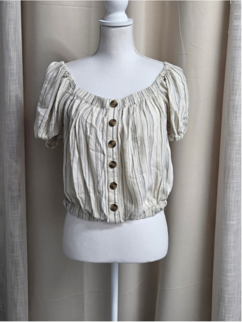 American Eagle Outfitters Cottagecore Coastal Grandma Stripped Puff Sleeve Sz M